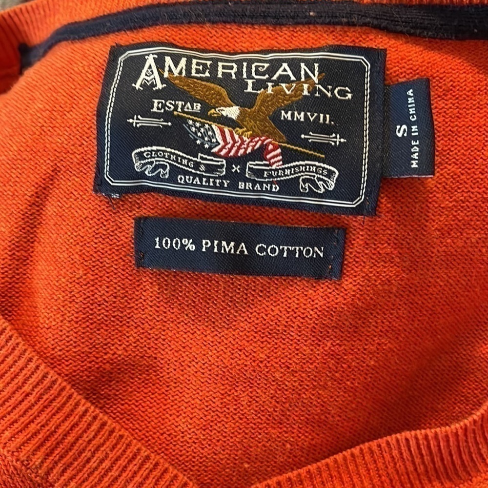 American Living 100% Pima cotton v neck long sleeve sweater.  Unisex Size small - Picture 5 of 6